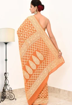 Banarasi Pure Crepe Silk Saree in Orange