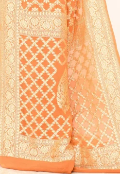 Banarasi Pure Crepe Silk Saree in Orange