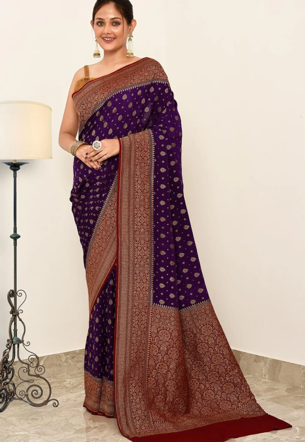 Banarasi Pure Crepe Silk Saree in Purple