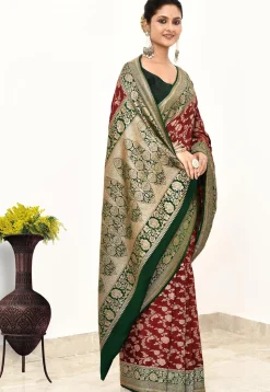 Banarasi Pure Crepe Silk Saree in Maroon