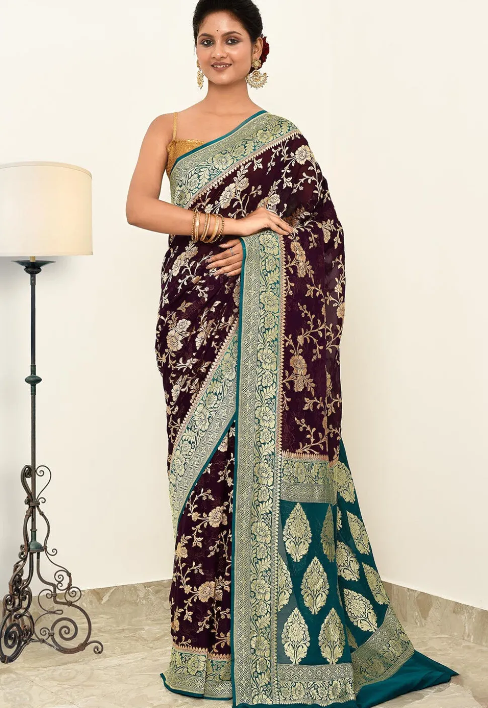 Banarasi Pure Crepe Silk Saree in Purple