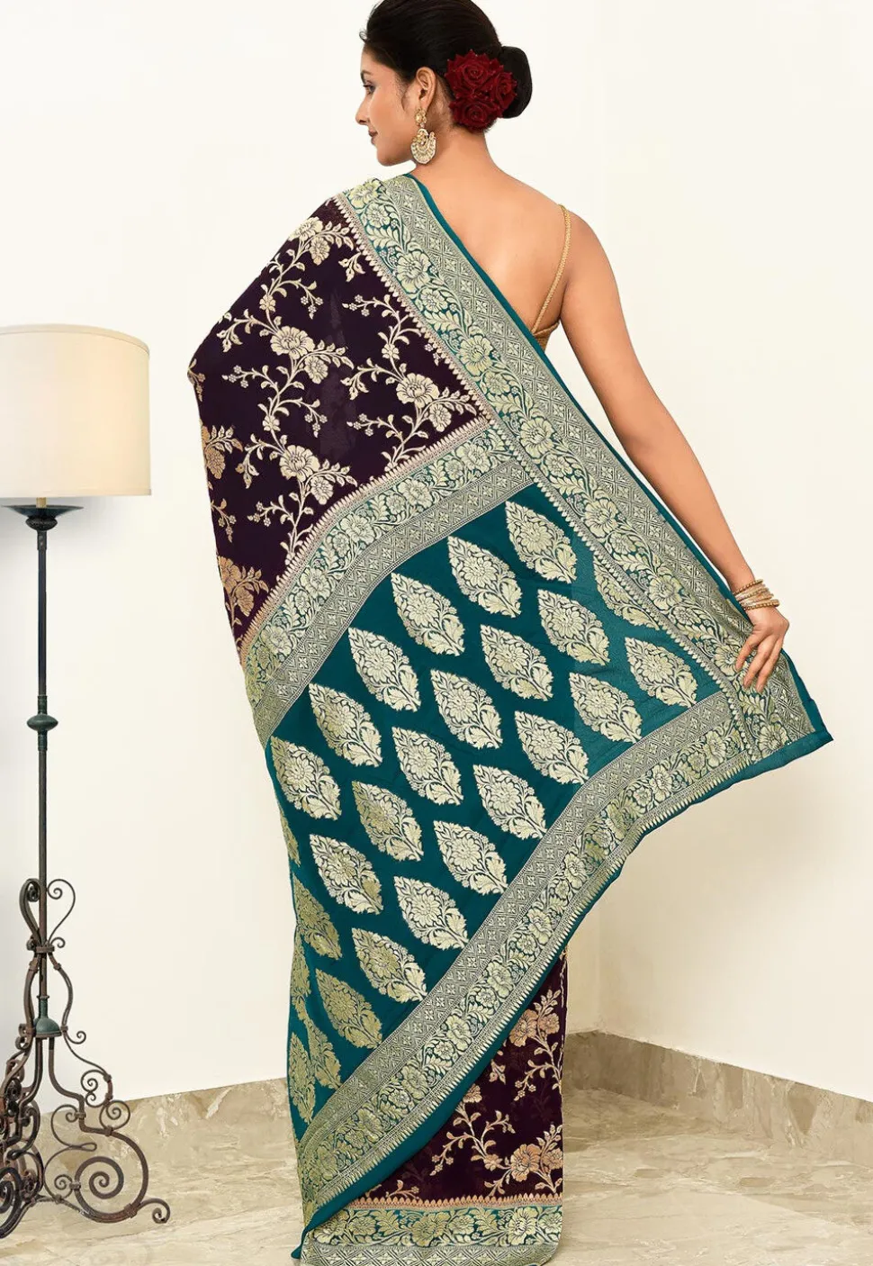 Banarasi Pure Crepe Silk Saree in Purple