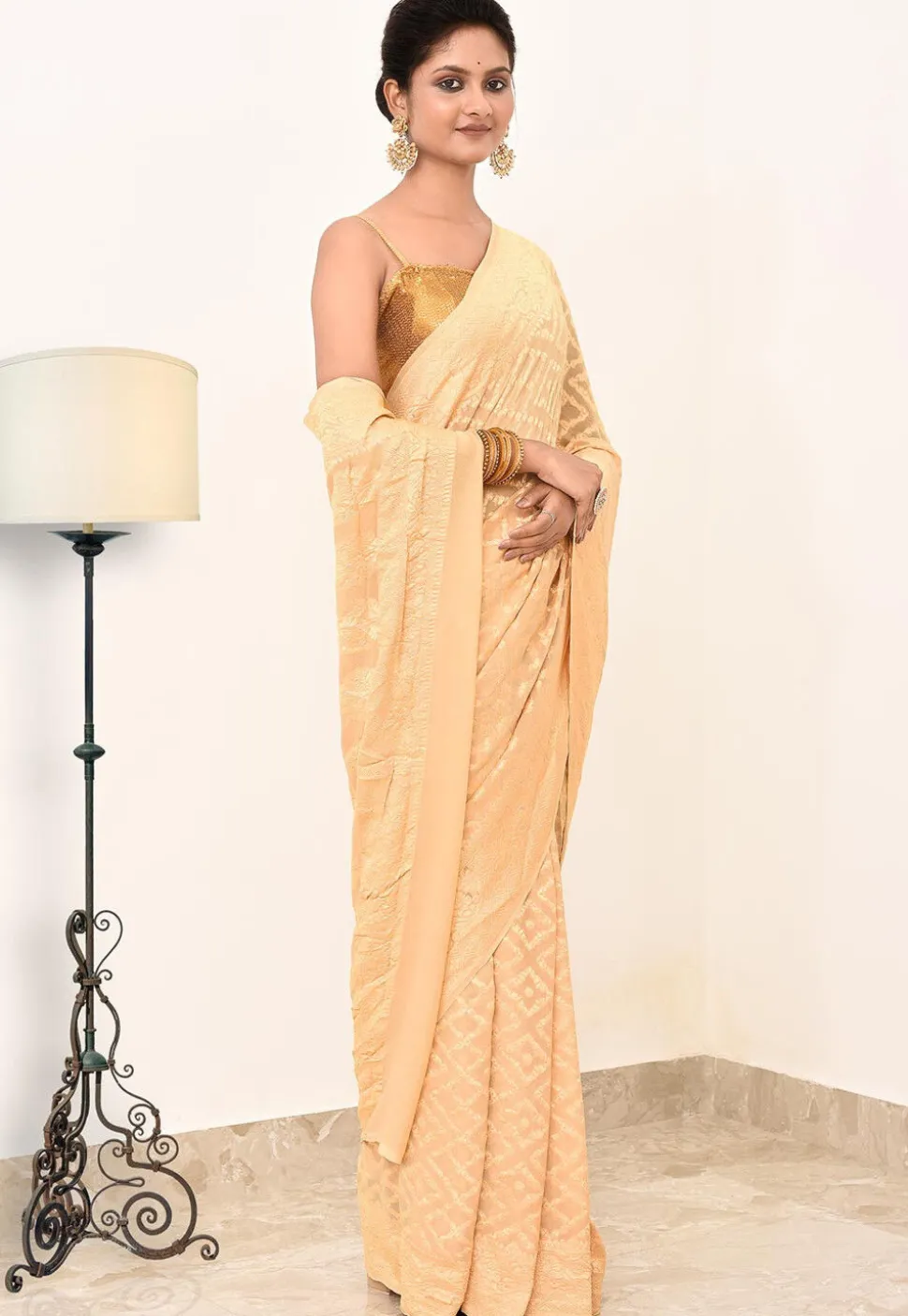 Banarasi Pure Crepe Silk Saree in Peach
