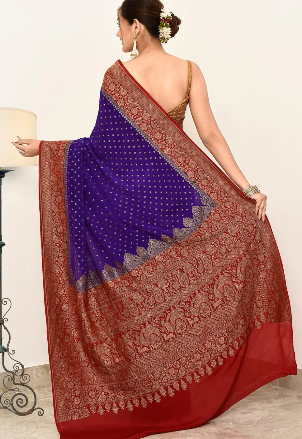 Banarasi Pure Crepe Silk Saree in Navy Blue