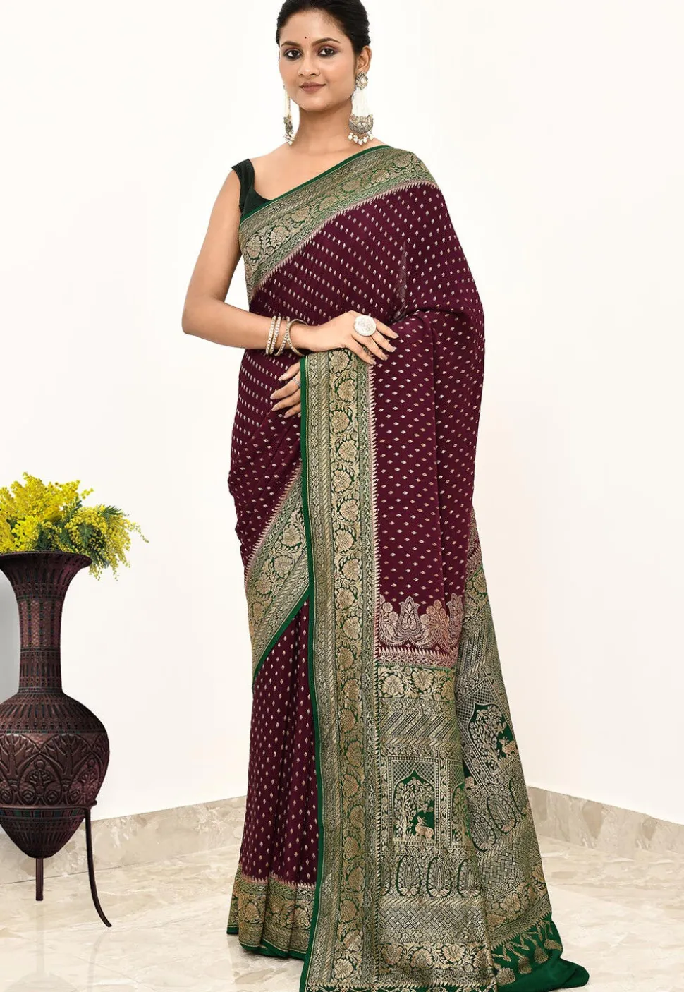 Banarasi Pure Crepe Silk Saree in Wine