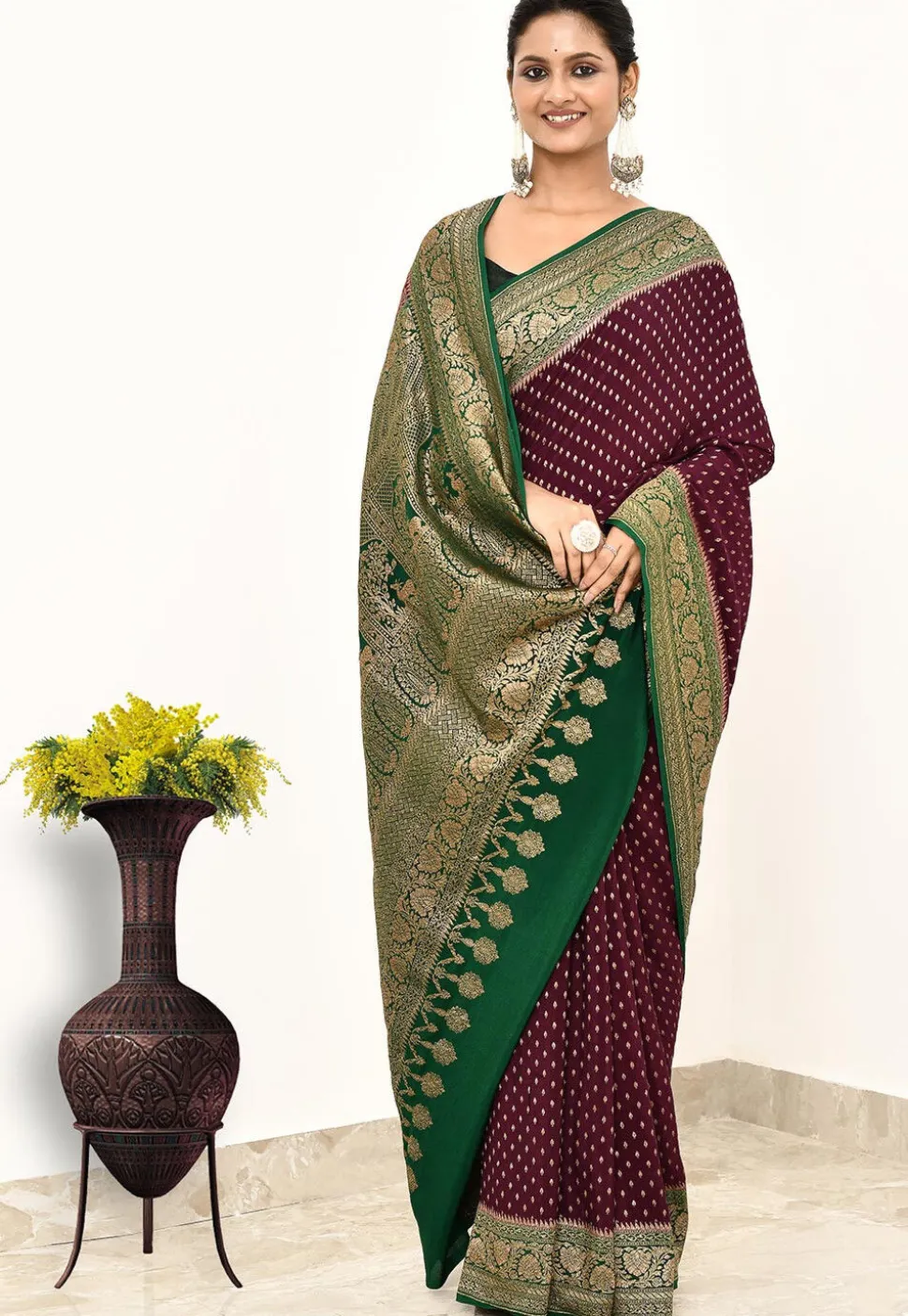 Banarasi Pure Crepe Silk Saree in Wine
