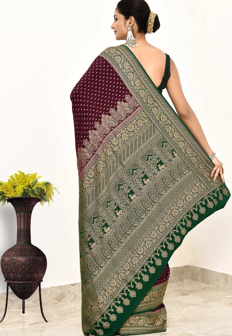 Banarasi Pure Crepe Silk Saree in Wine