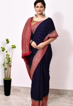Banarasi Pure Crepe Silk Saree in Navy Blue