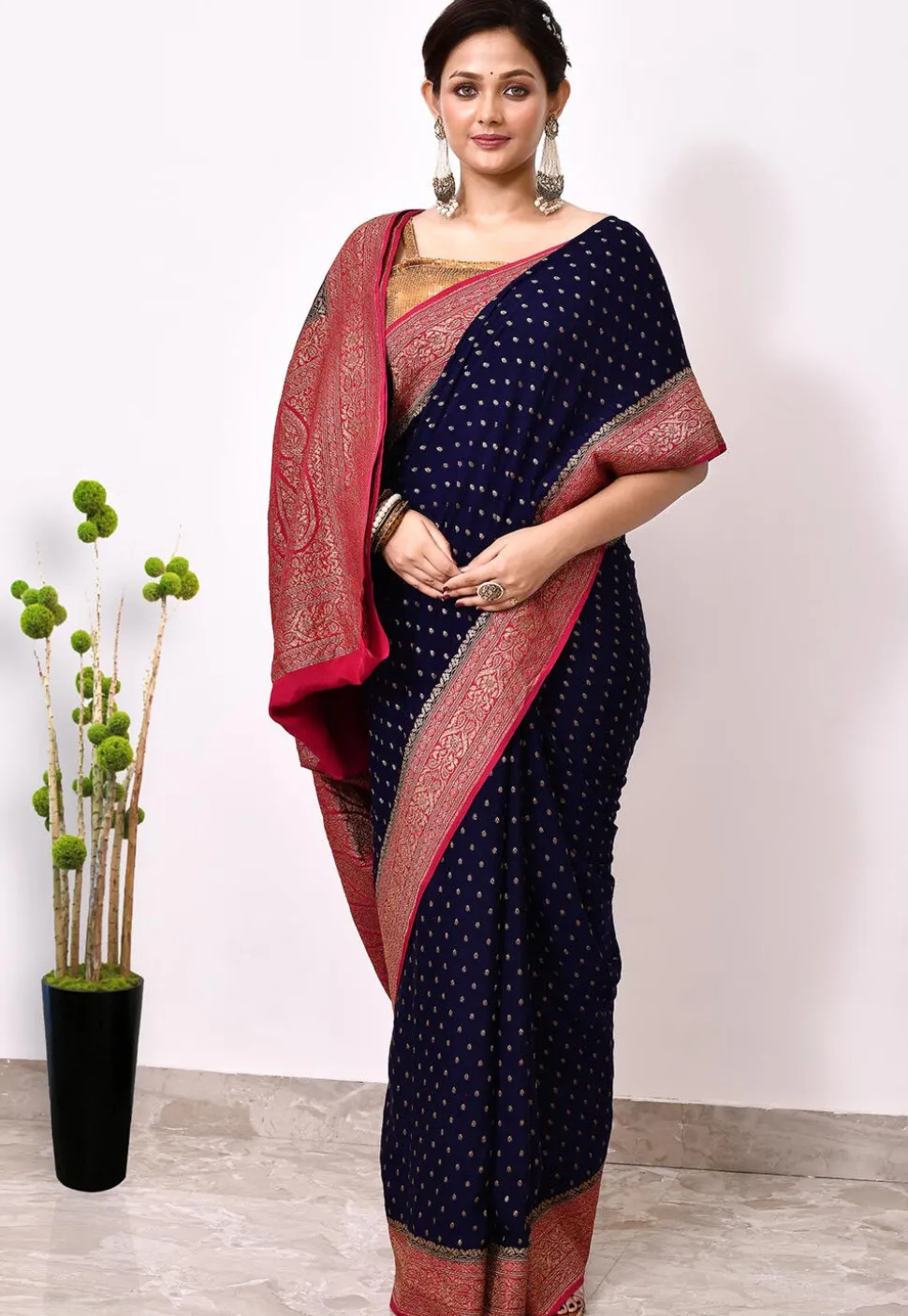 Banarasi Pure Crepe Silk Saree in Navy Blue
