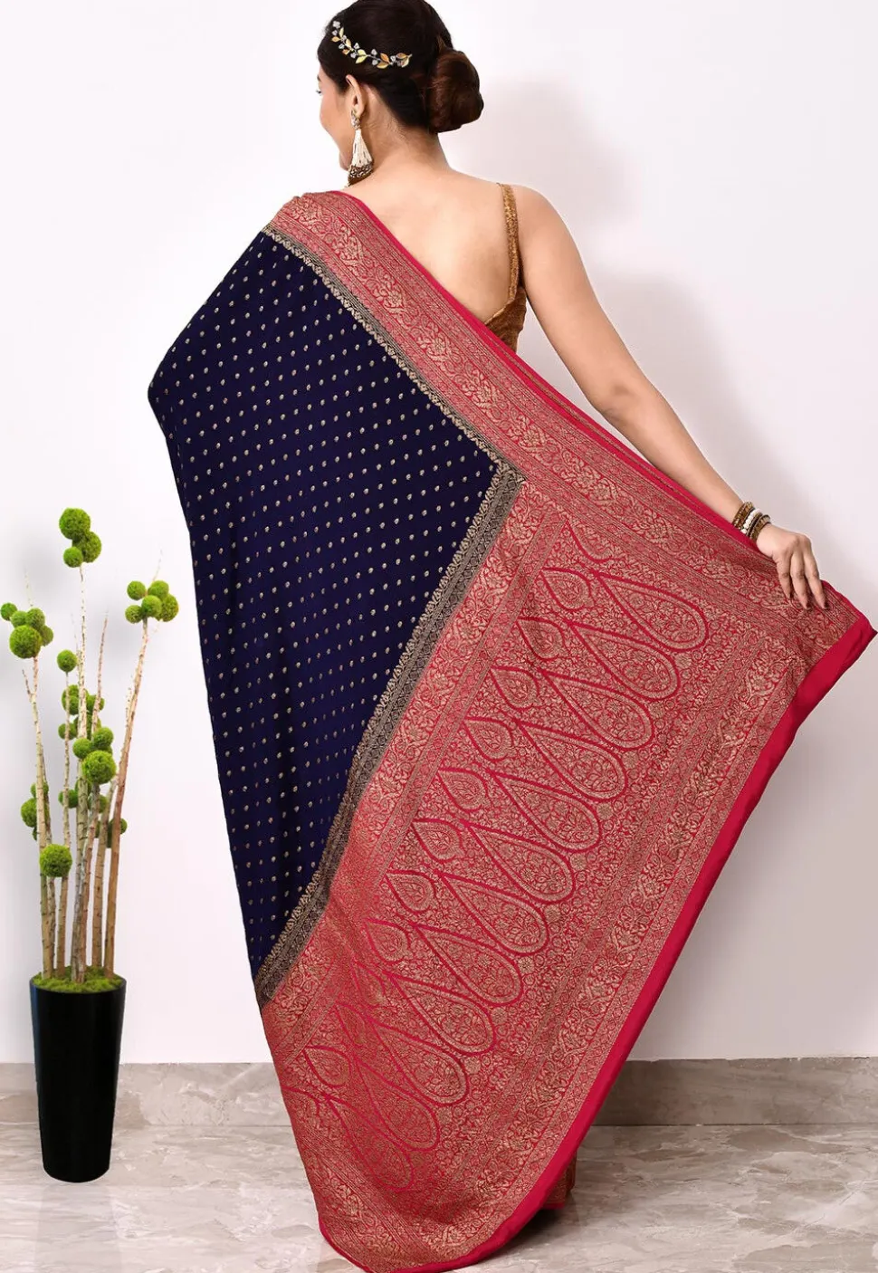 Banarasi Pure Crepe Silk Saree in Navy Blue
