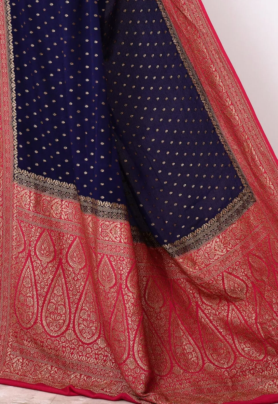 Banarasi Pure Crepe Silk Saree in Navy Blue
