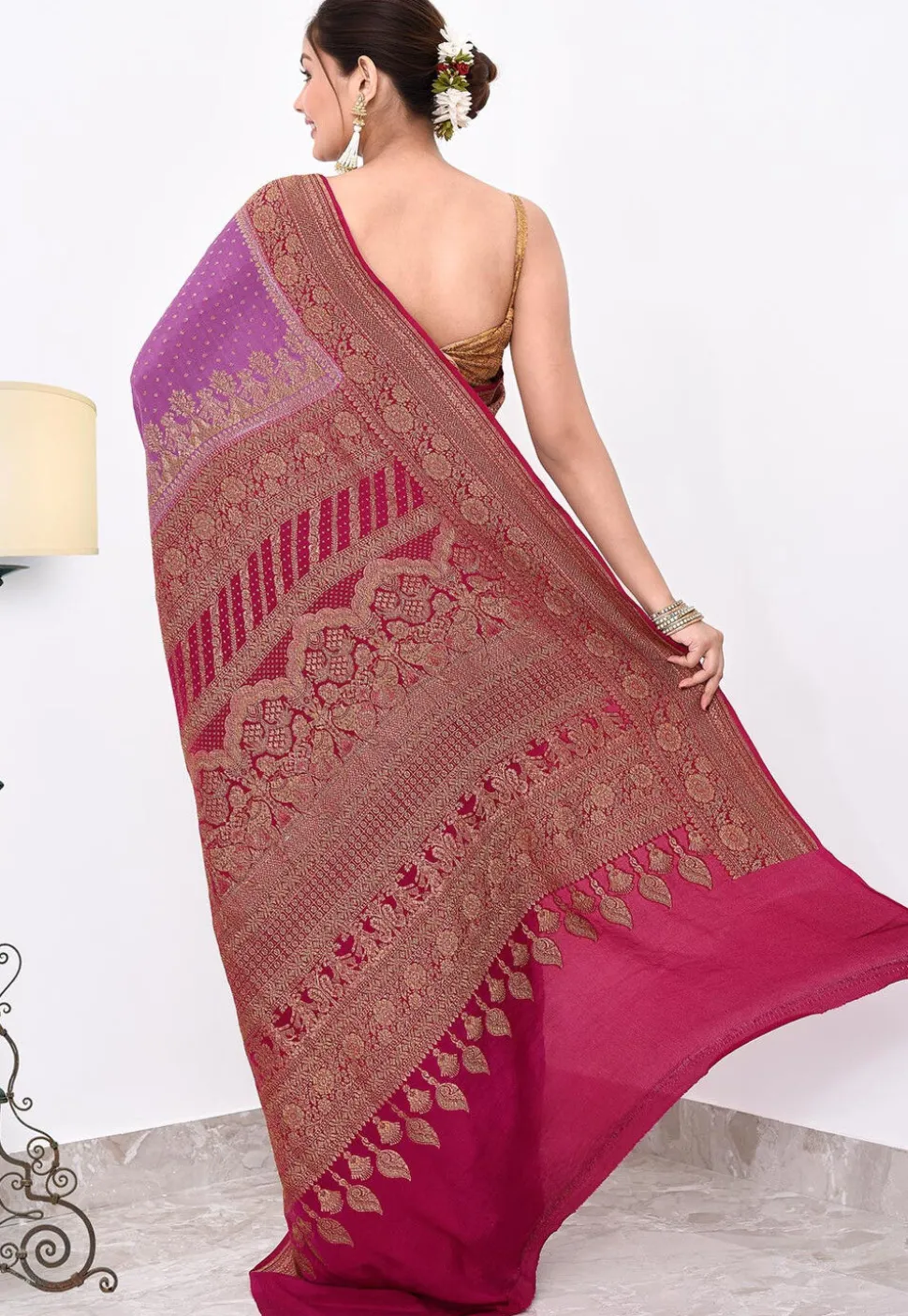Banarasi Pure Crepe Silk Saree in Light Purple