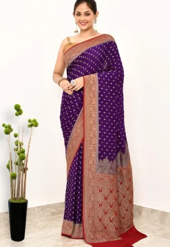 Banarasi Pure Crepe Silk Saree in Purple