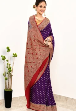 Banarasi Pure Crepe Silk Saree in Purple