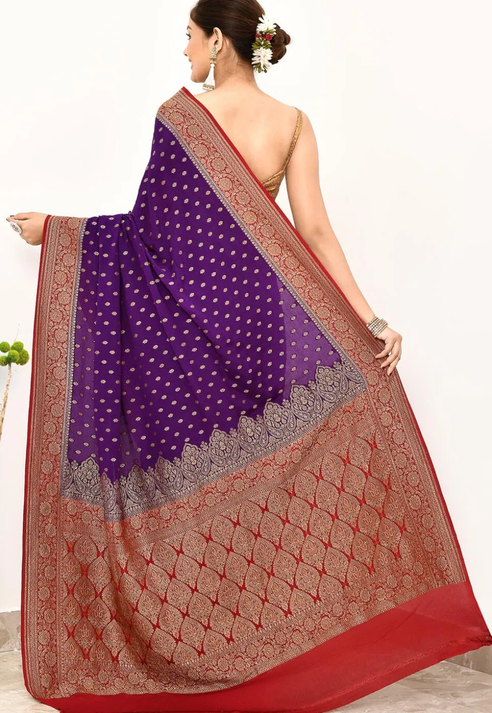 Banarasi Pure Crepe Silk Saree in Purple