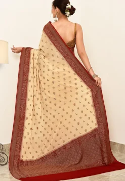 Banarasi Pure Crepe Silk Saree in Cream