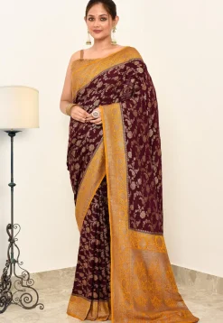 Banarasi Pure Crepe Silk Saree in Maroon