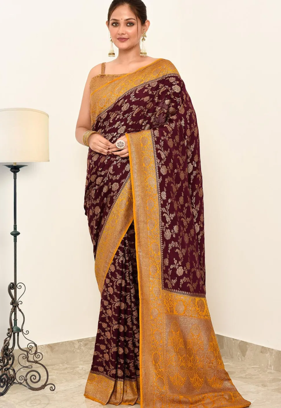 Banarasi Pure Crepe Silk Saree in Maroon