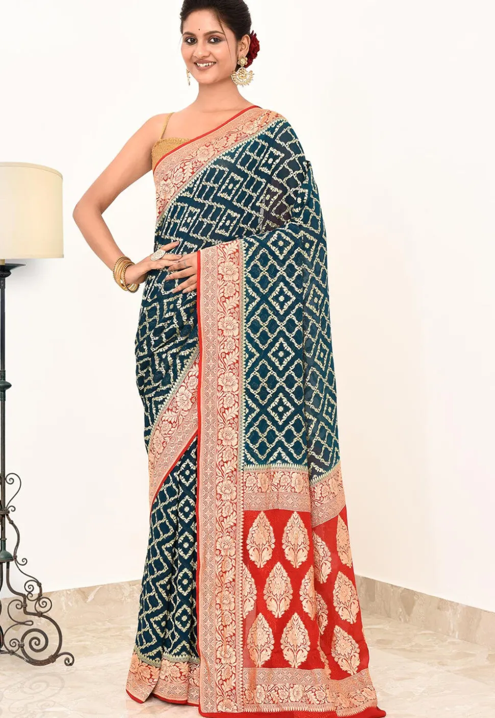 Banarasi Pure Crepe Silk Saree in Teal Blue