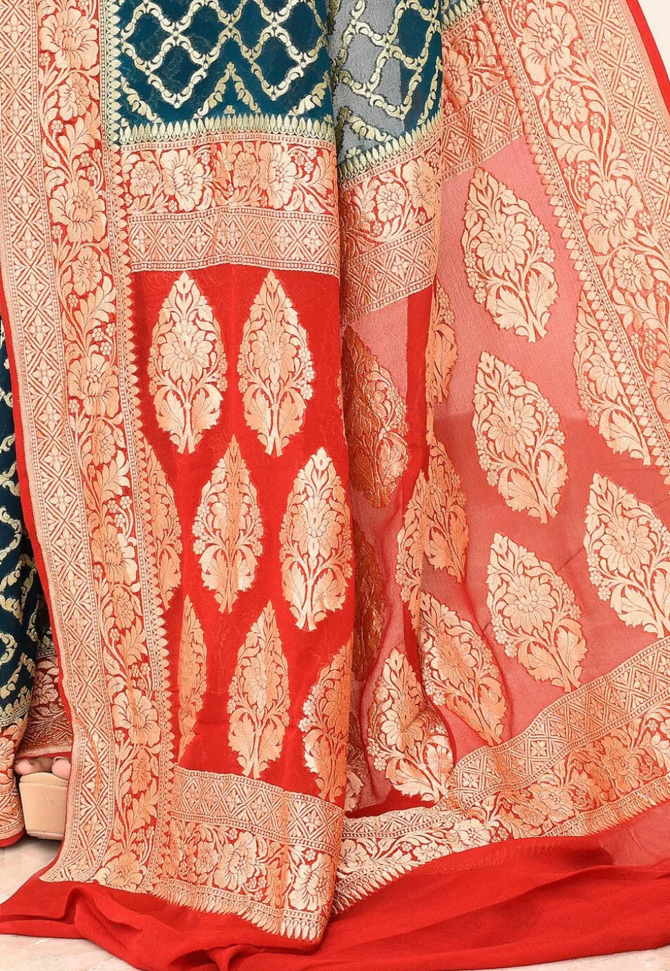 Banarasi Pure Crepe Silk Saree in Teal Blue
