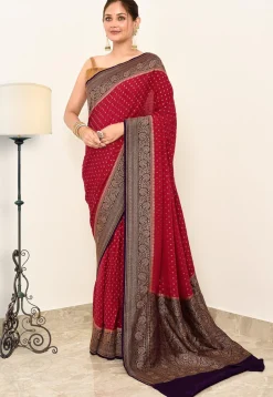 Banarasi Pure Crepe Silk Saree in Maroon