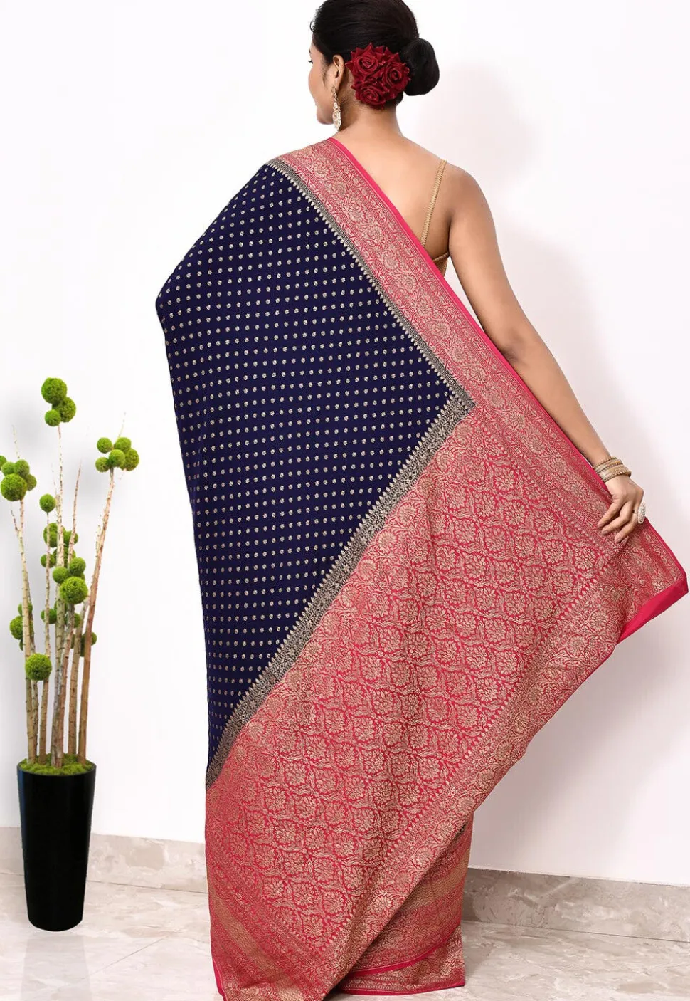 Banarasi Pure Crepe Silk Saree in Navy Blue