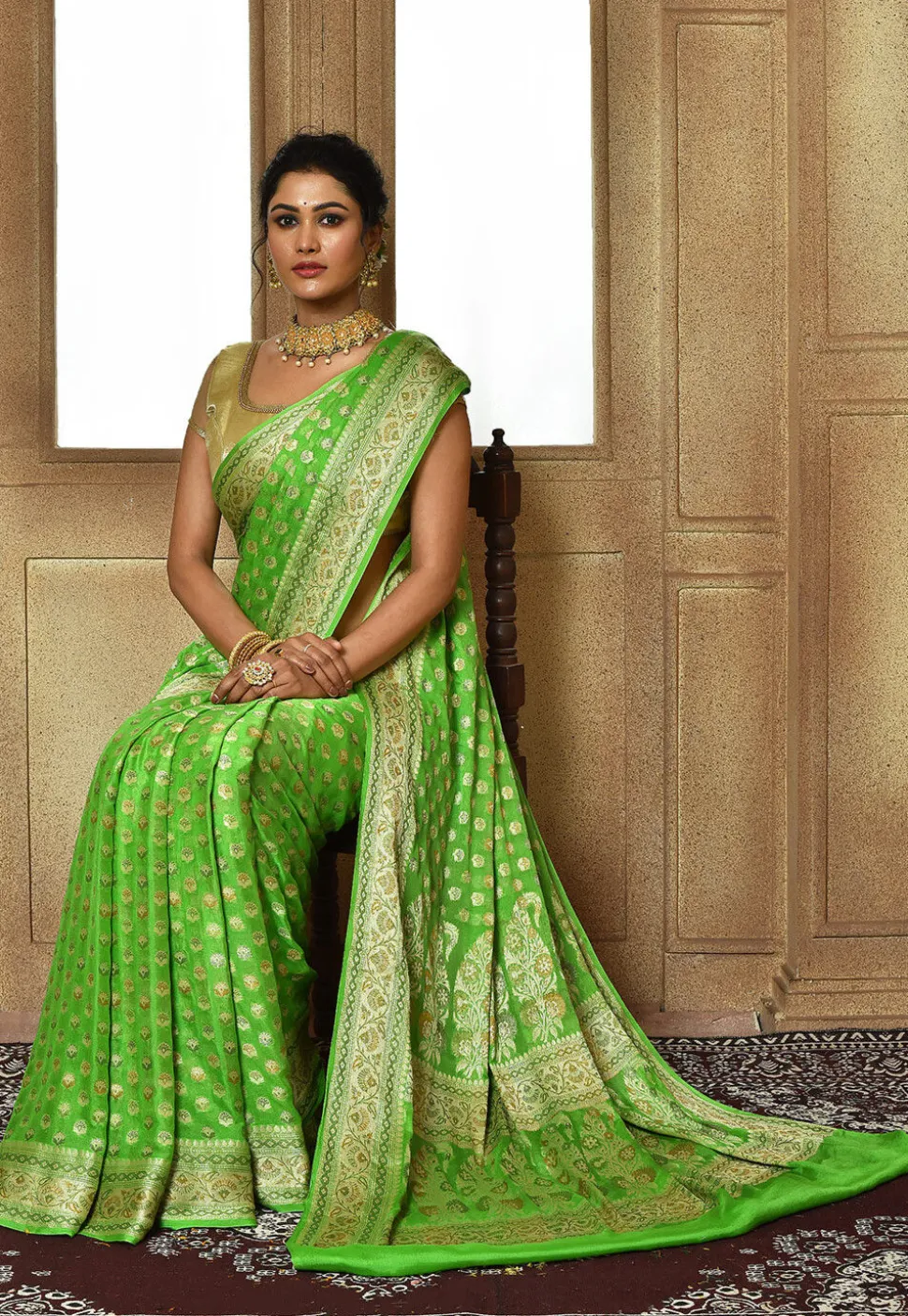 Banarasi Pure Georgette Silk Saree in Light Green