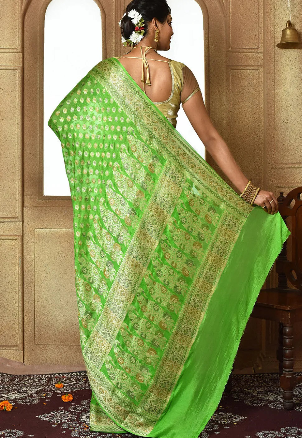 Banarasi Pure Georgette Silk Saree in Light Green