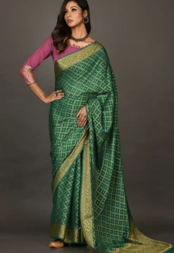 Banarasi Pure Georgette Saree in Dark Green