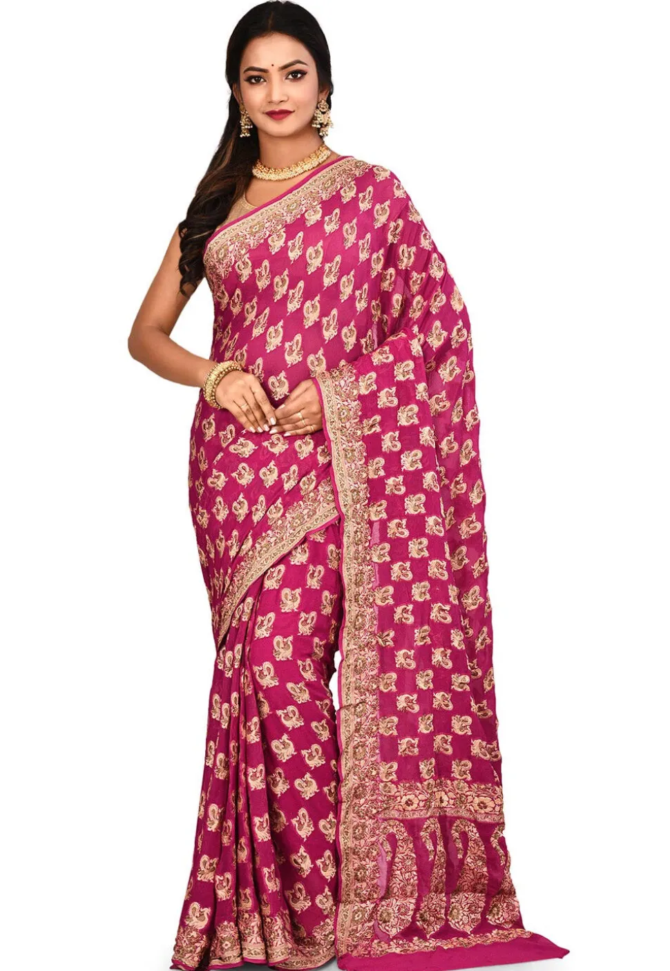 Banarasi Pure Georgette Silk Saree in Magenta