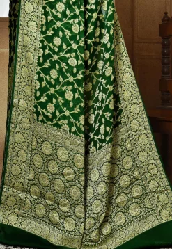 Banarasi Pure Georgette Silk Saree in Dark Green