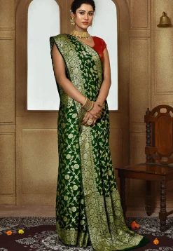 Banarasi Pure Georgette Silk Saree in Dark Green