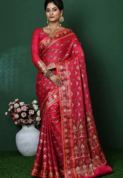 Banarasi Pure Georgette Silk Saree in Coral Pink
