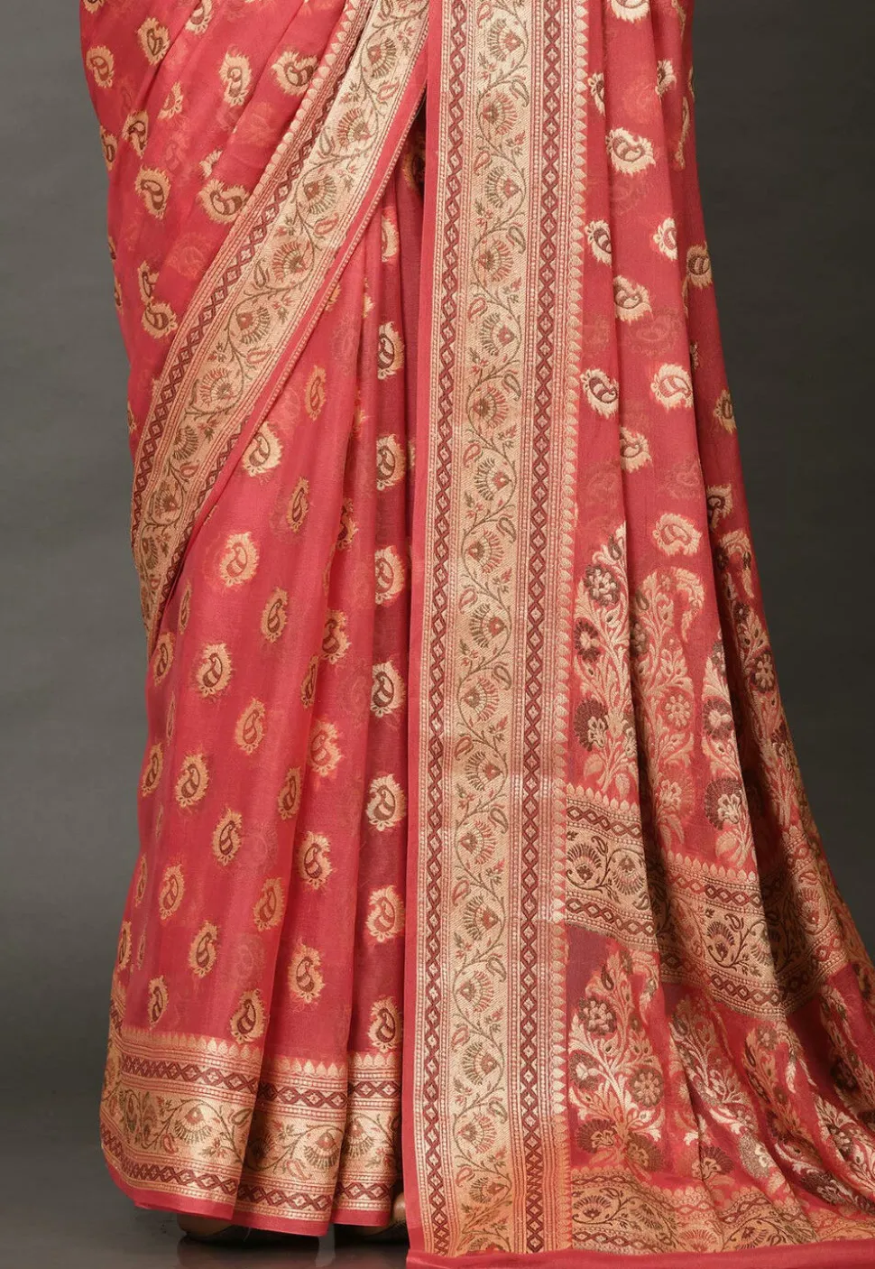 Banarasi Pure Georgette Saree in Coral Red