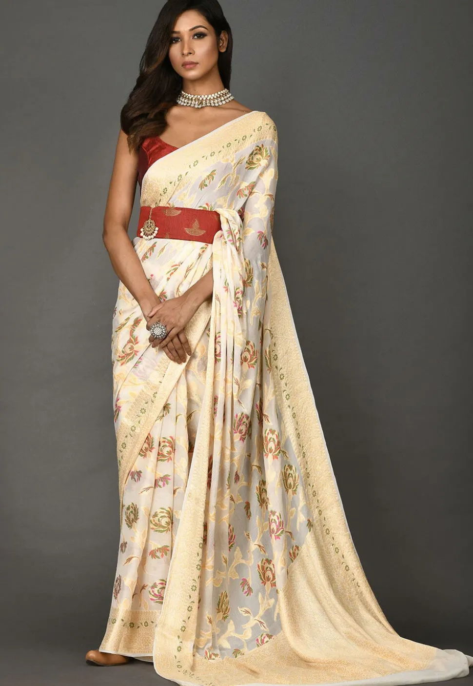 Banarasi Pure Georgette Saree in Off White