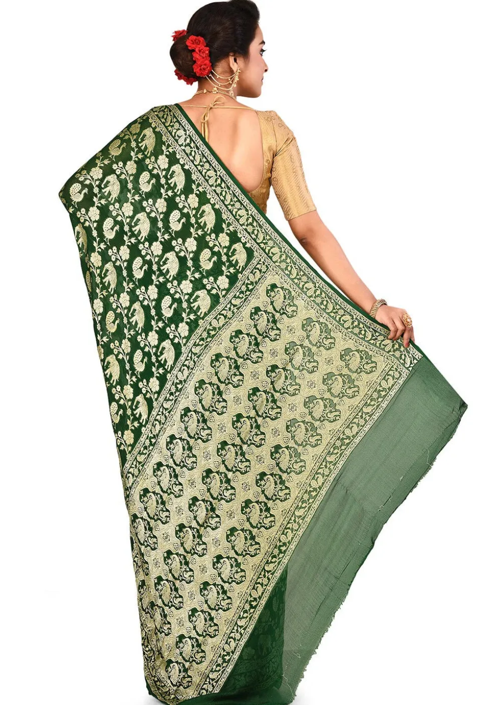 Banarasi Pure Georgette Silk Saree in Green