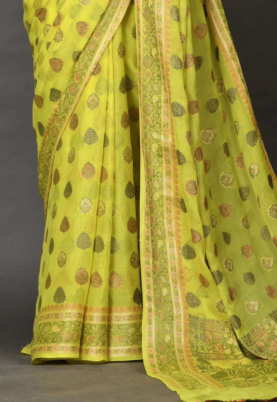 Banarasi Pure Georgette Saree in Neon Yellow