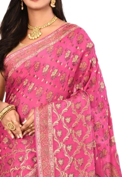 Banarasi Pure Georgette Silk Saree in Dark Pink