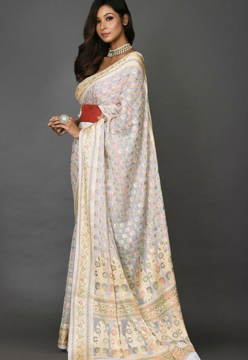 Banarasi Pure Georgette Saree in White