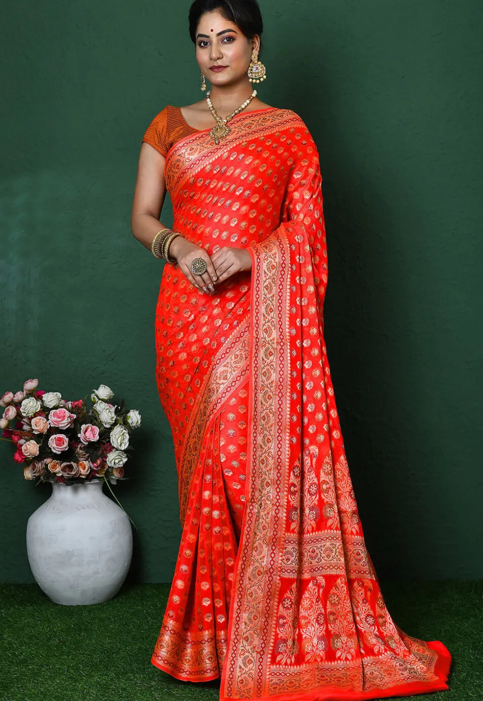 Banarasi Pure Georgette Silk Saree in Orange