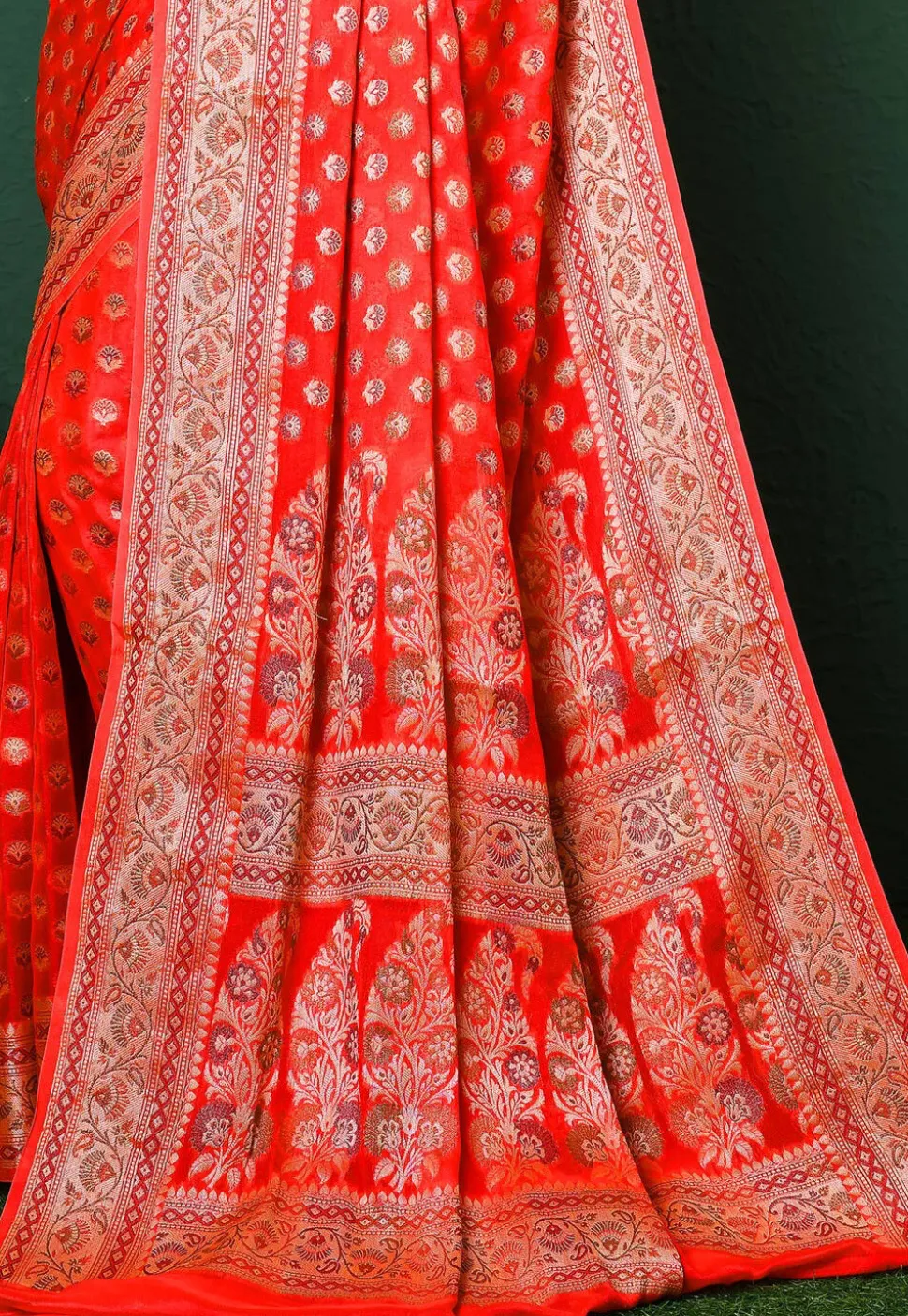 Banarasi Pure Georgette Silk Saree in Orange