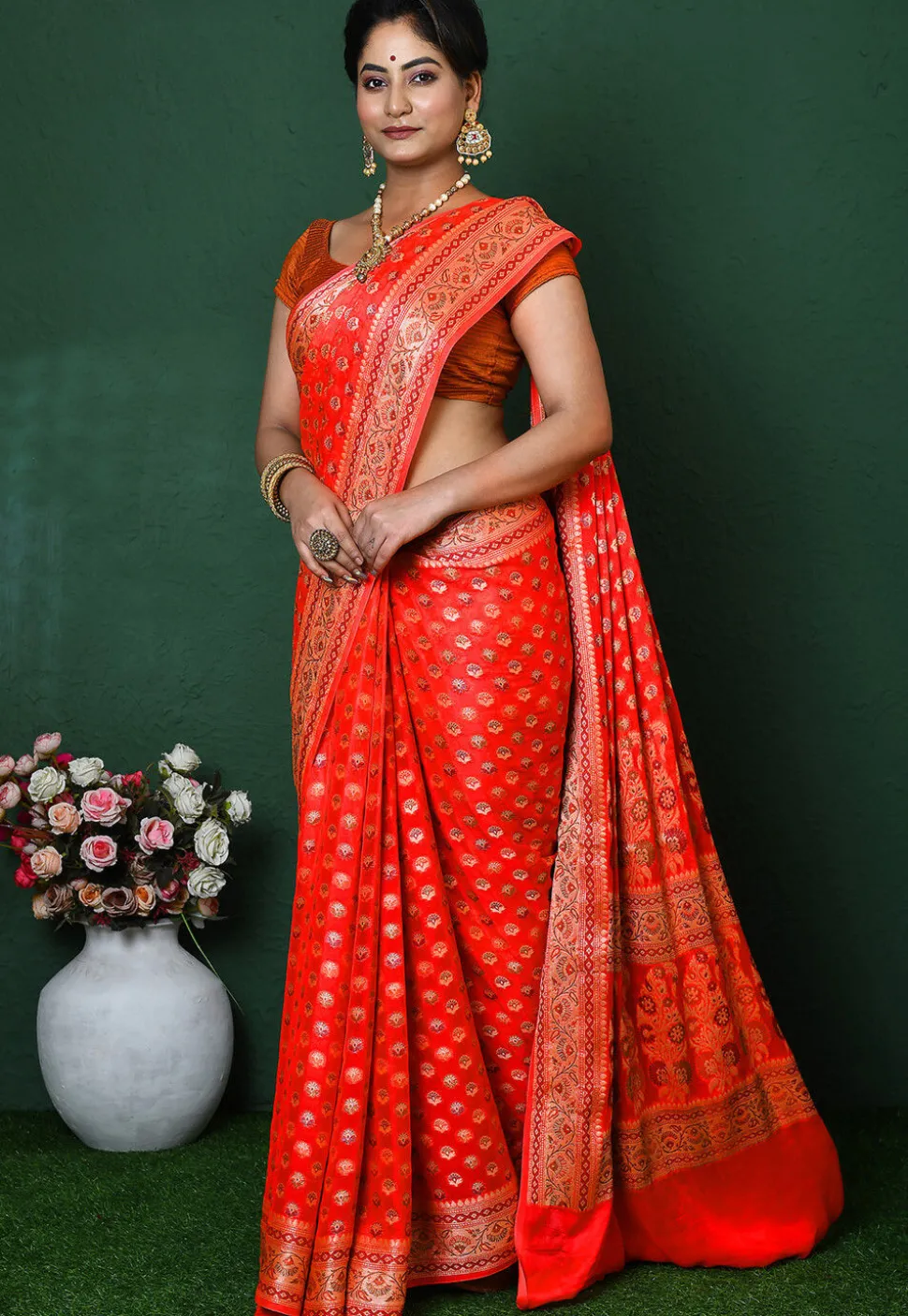 Banarasi Pure Georgette Silk Saree in Orange