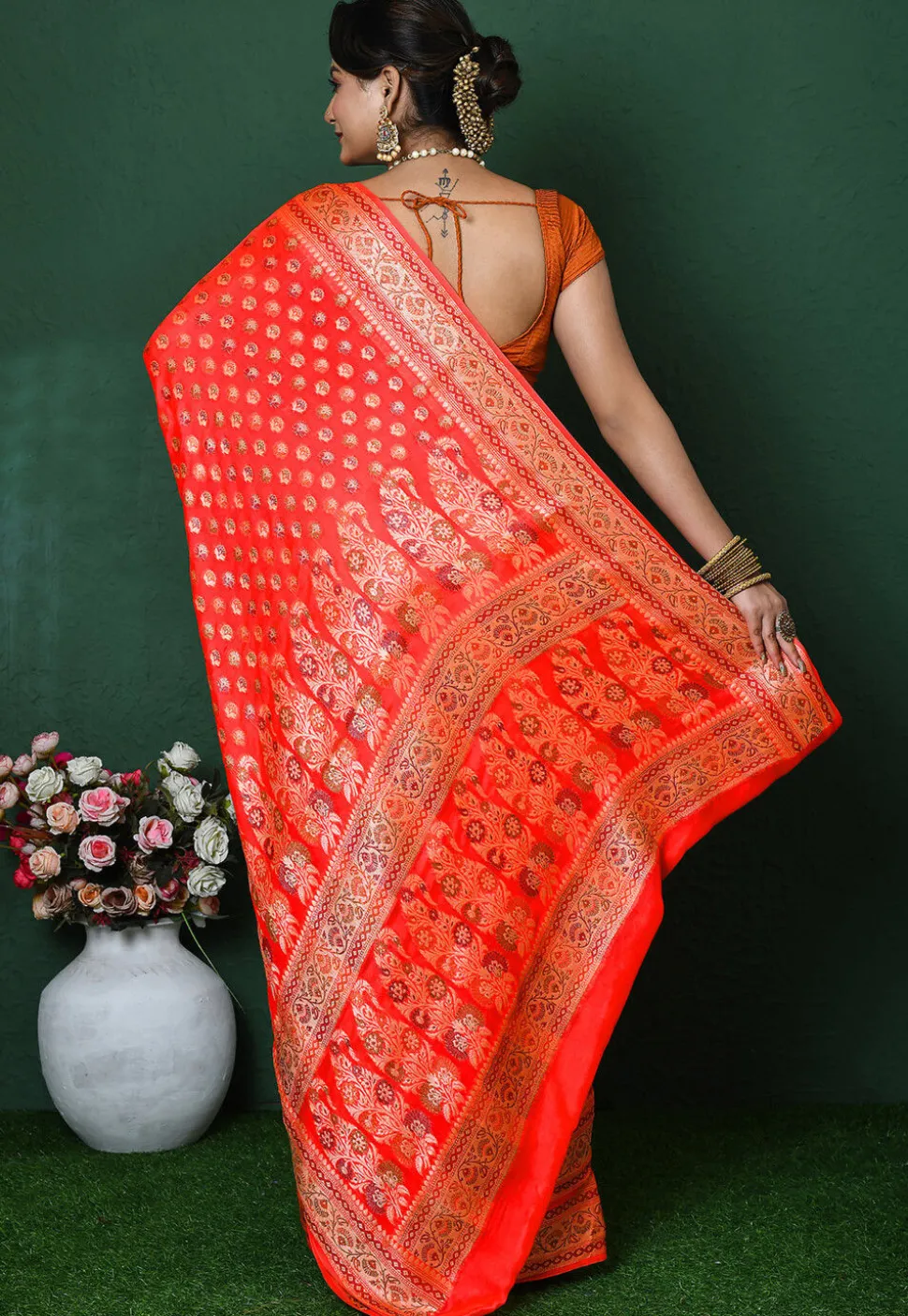 Banarasi Pure Georgette Silk Saree in Orange