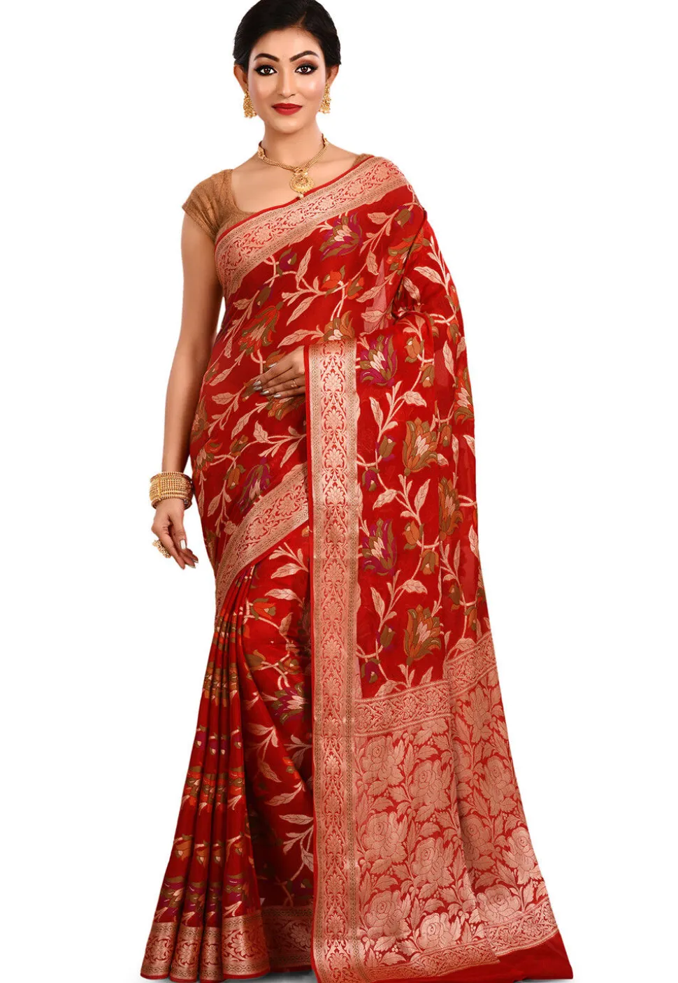 Banarasi Pure Georgette Silk Saree in Red
