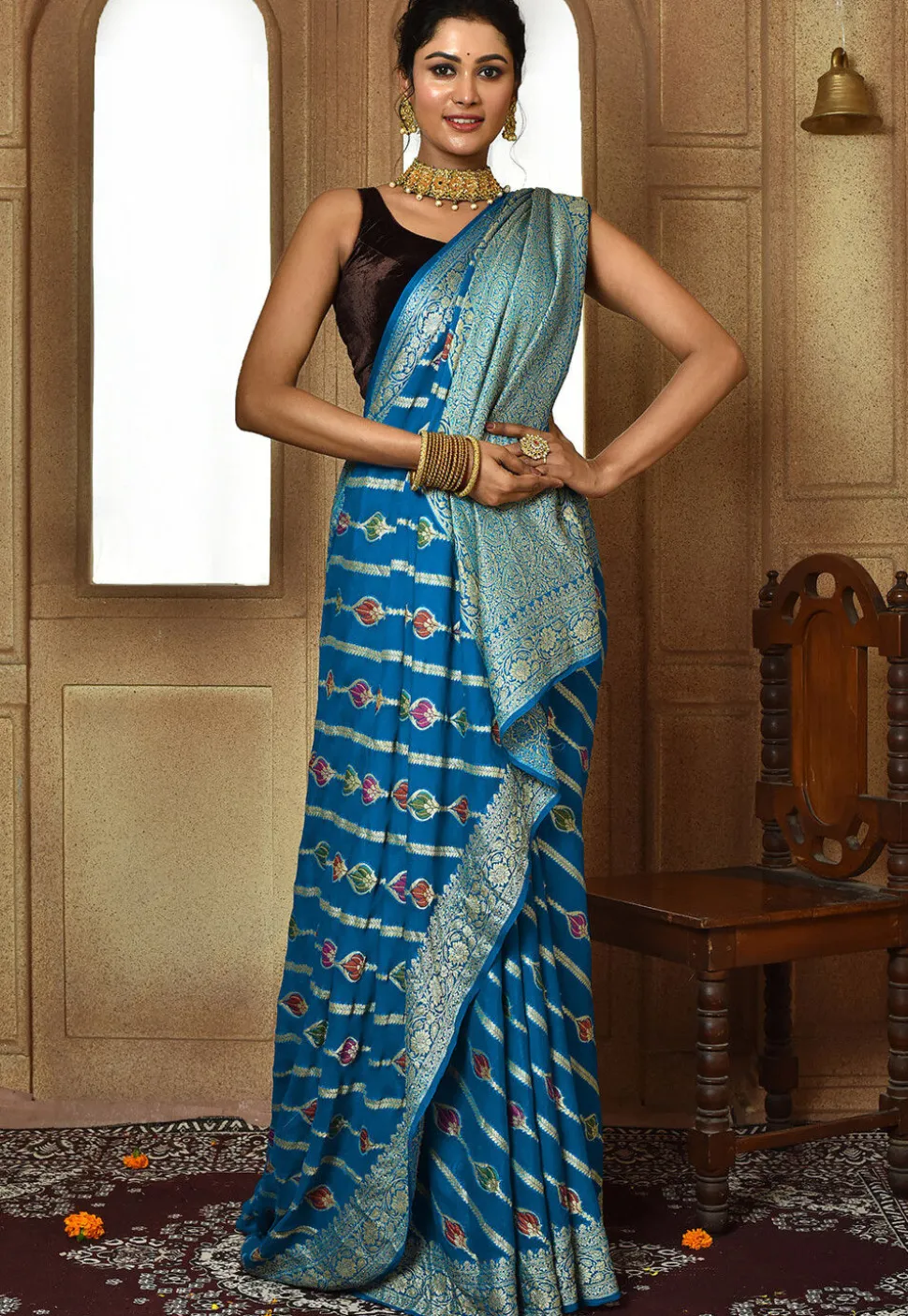 Banarasi Pure Georgette Silk Saree in Blue