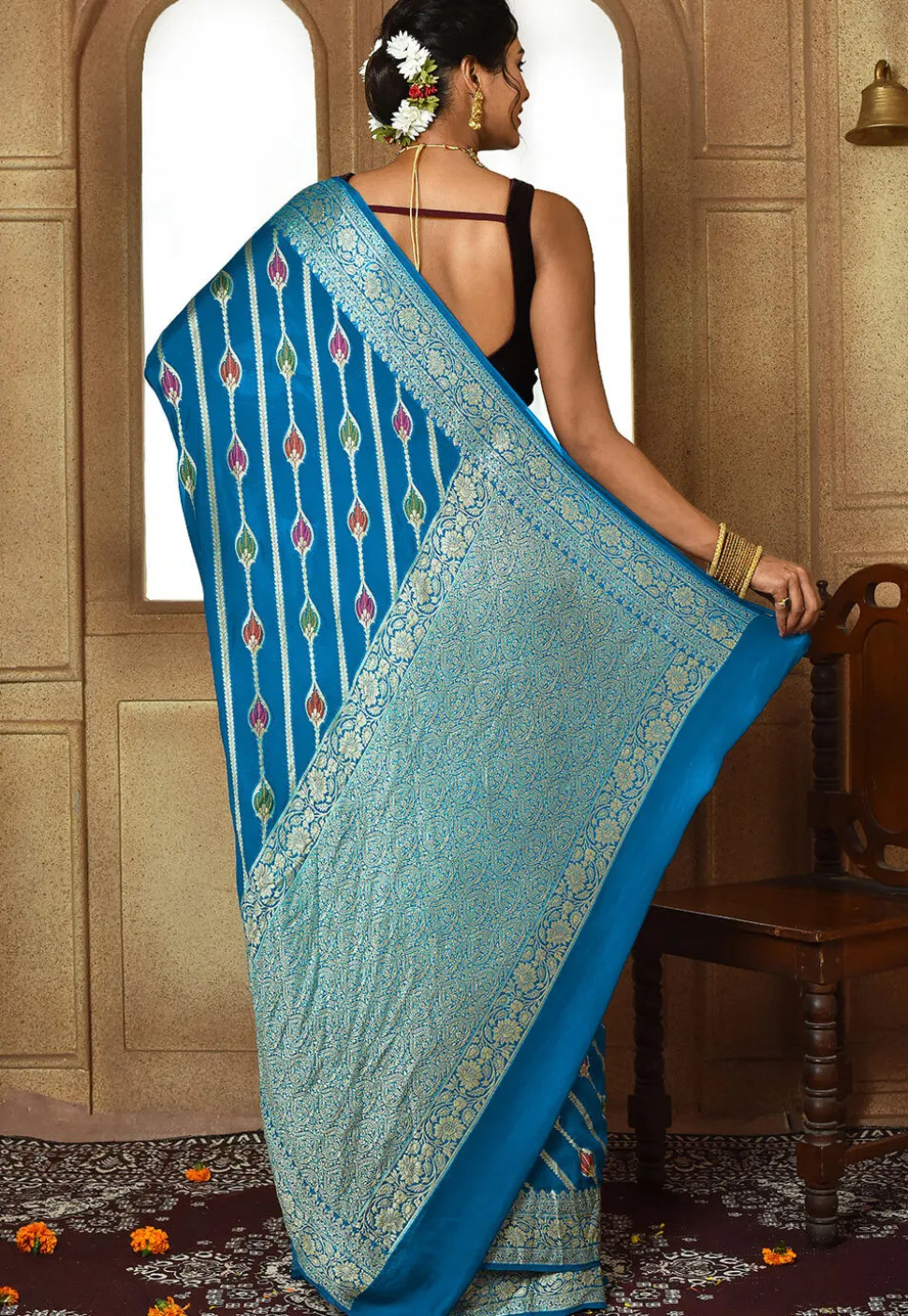 Banarasi Pure Georgette Silk Saree in Blue