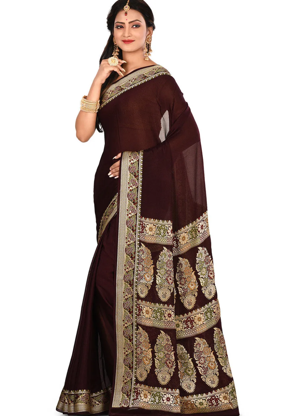 Banarasi Pure Georgette Silk Saree in Wine