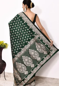 Banarasi Pure Katan Silk Handloom Saree in Dark Green