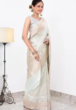Banarasi Pure Katan Silk Handloom Saree in Grey