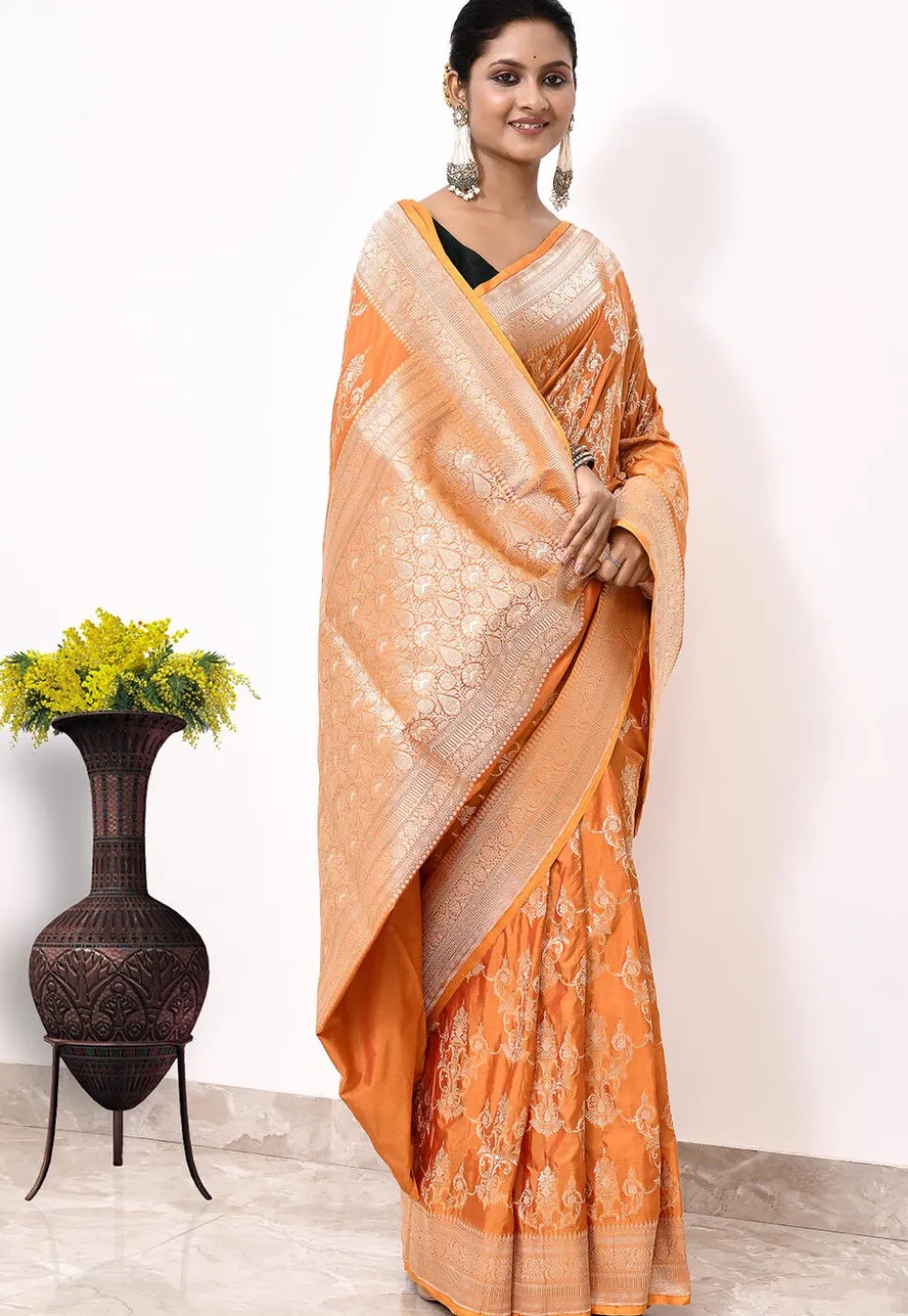 Banarasi Pure Katan Silk Handloom Saree in Orange